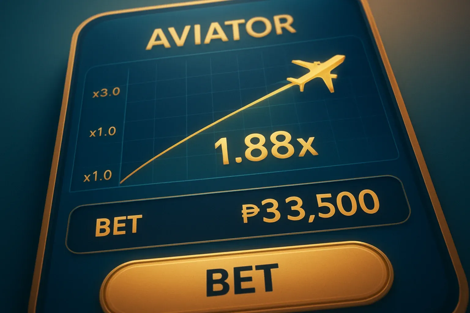 Aviator crash game UI with plane trajectory, multiplier graph, and PHP bets