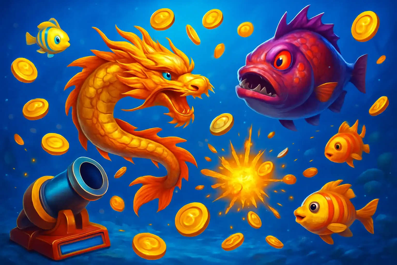 Vibrant Philippine casino fishing game with colorful fish and cannon UI