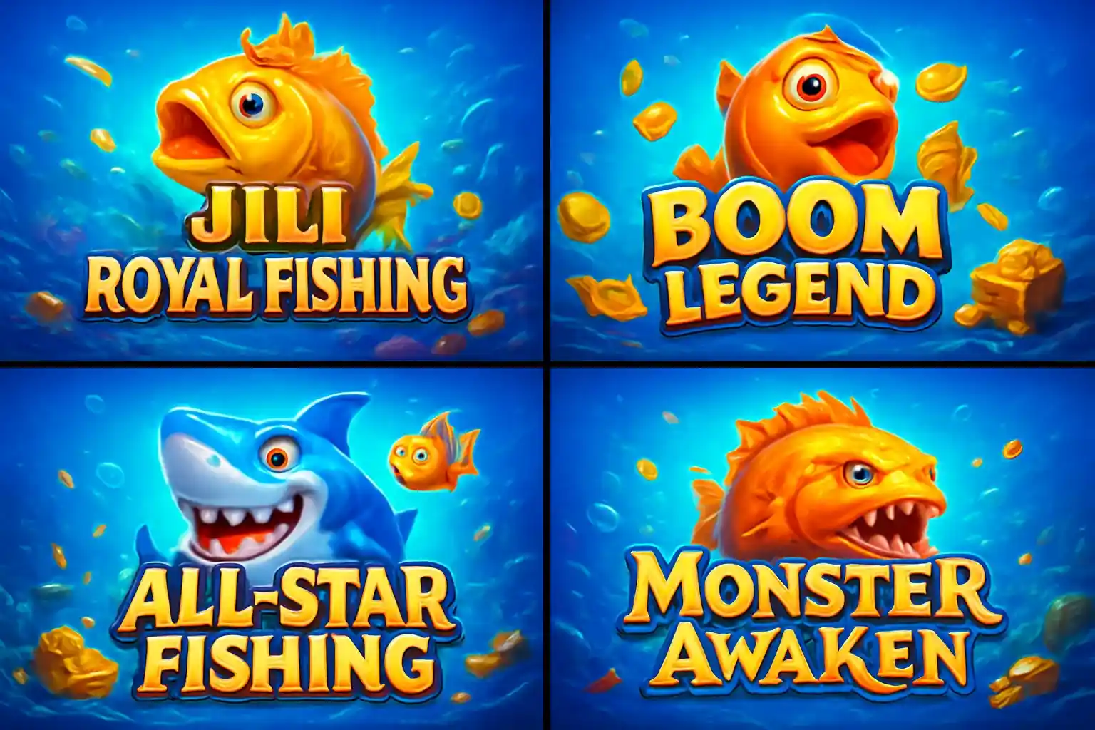 Grid of popular Philippine fishing game thumbnails in vibrant casino style
