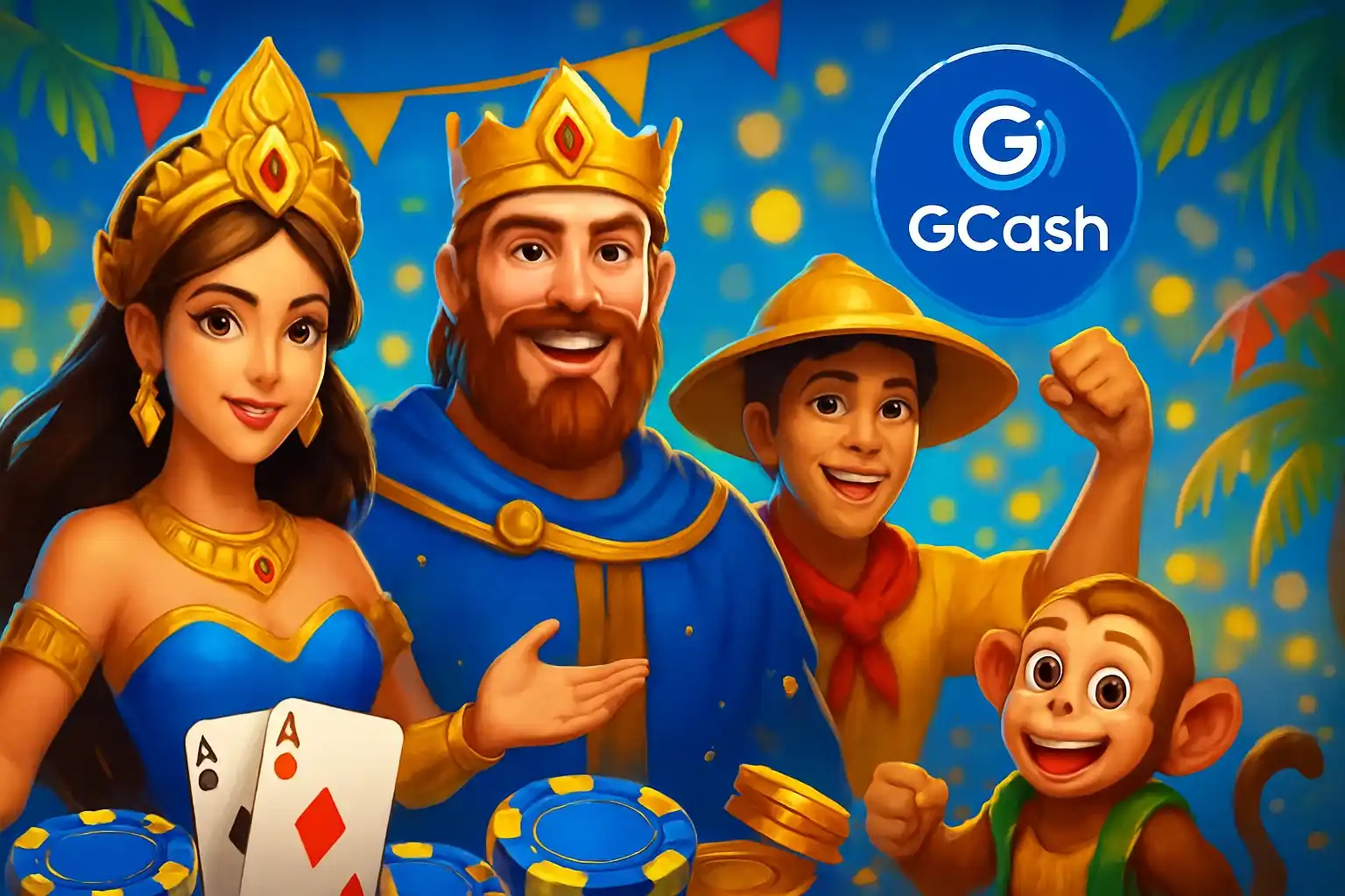 Vibrant Philippine online casino hero banner with JILI characters and GCash badge