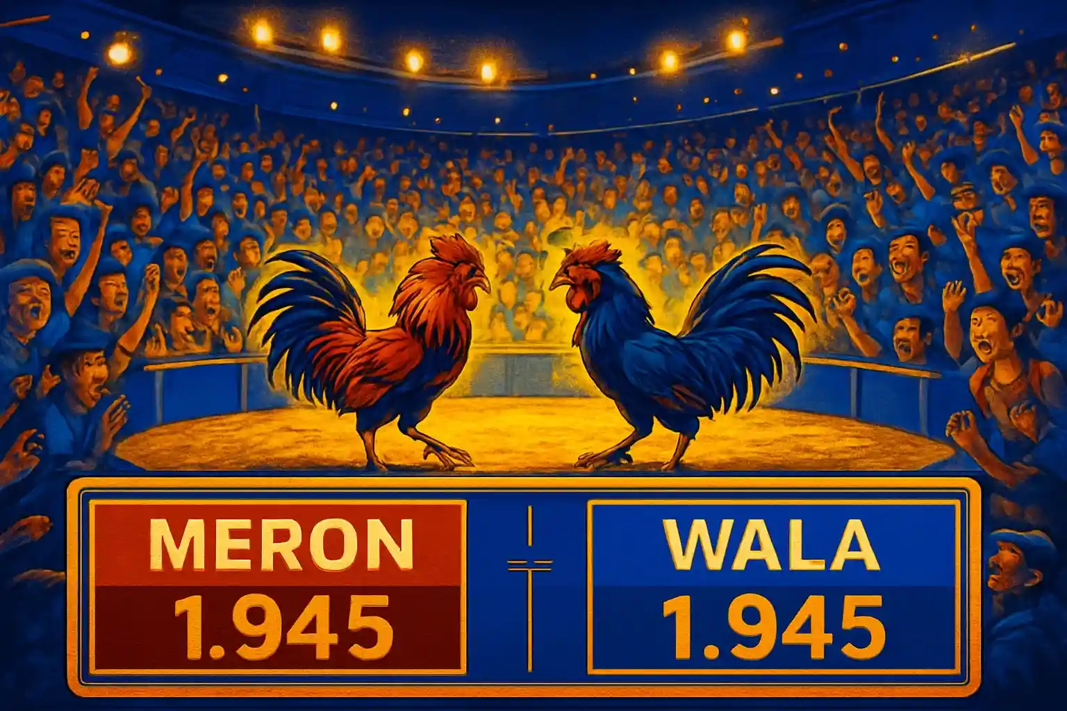 Philippine online sabong interface with Meron red and Wala blue panels