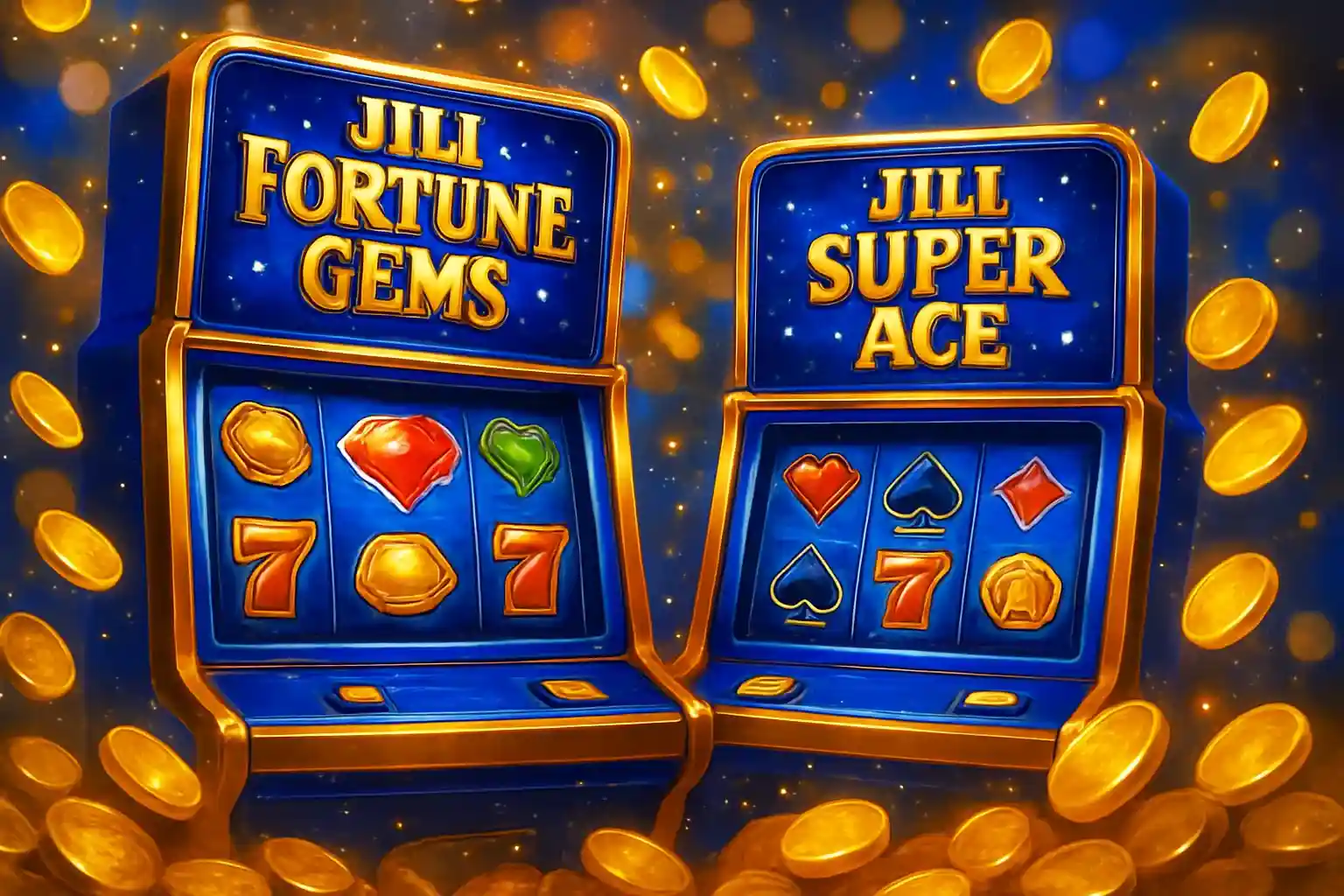 Bright Philippine casino slot machines with JILI symbols and exploding gold coins